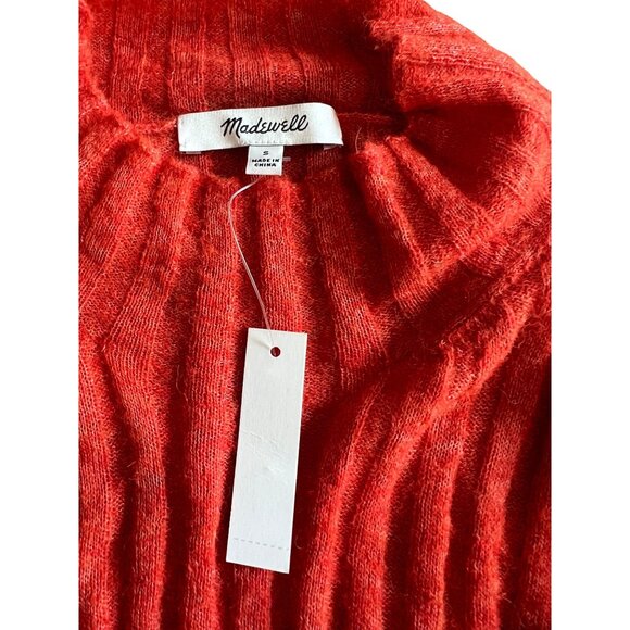 Madewell Womens Harry Sheer Ribbed Red Alpaca Long Sleeve Mockneck Sweater Small - Picture 7 of 14